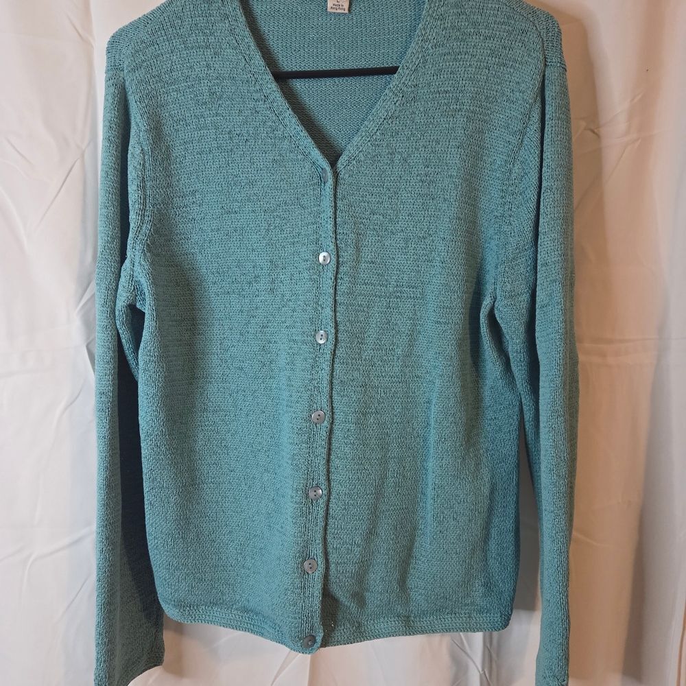 Pendleton Women's Aqua/Teal Button-Up Cotton Cardigan Size L